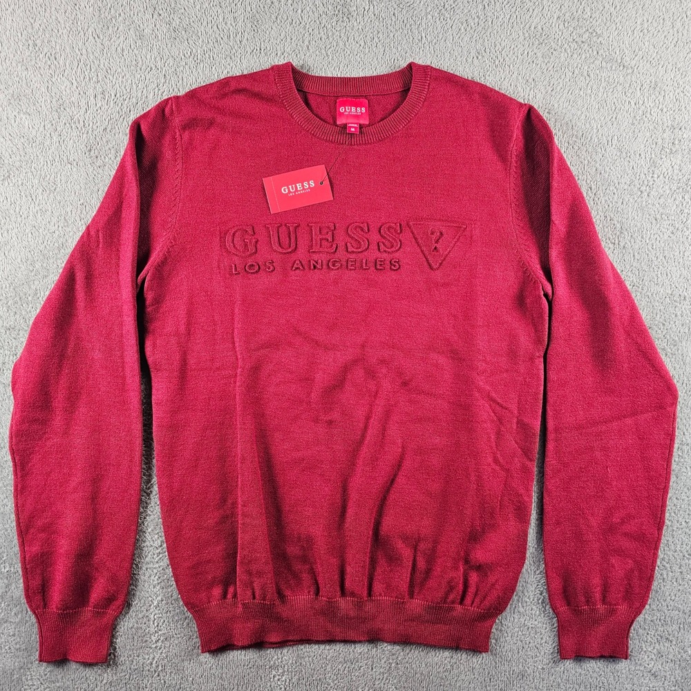 Guess Los Angeles Tero Embossed Sweater Ravishing Red Size M Unisex NEW‎
